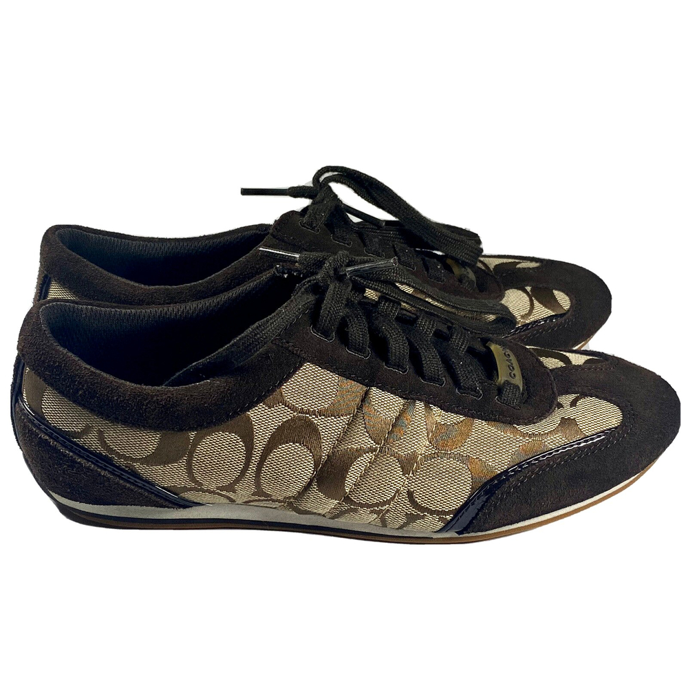 Pre-Owned Women's Coach (A1710) Signature Dillon Khaki Brown Shoes-Size 7.5M